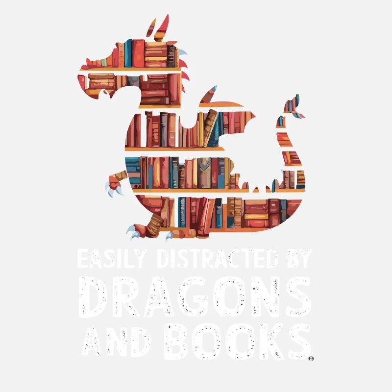 Fantasy Book Lover Drache mit Regalen