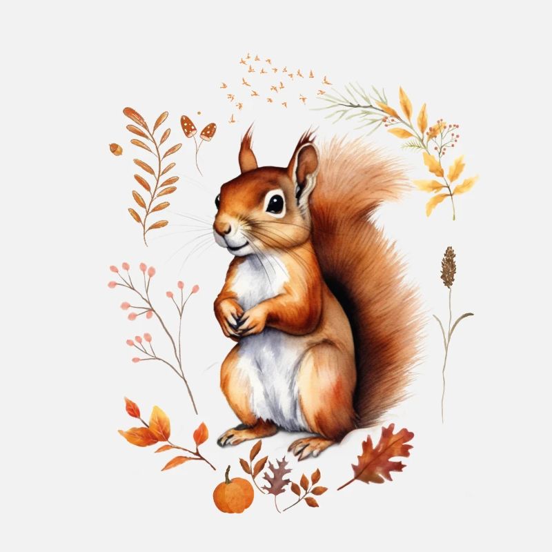 Herbstliches Eichhörnchen Design bunte Blätter