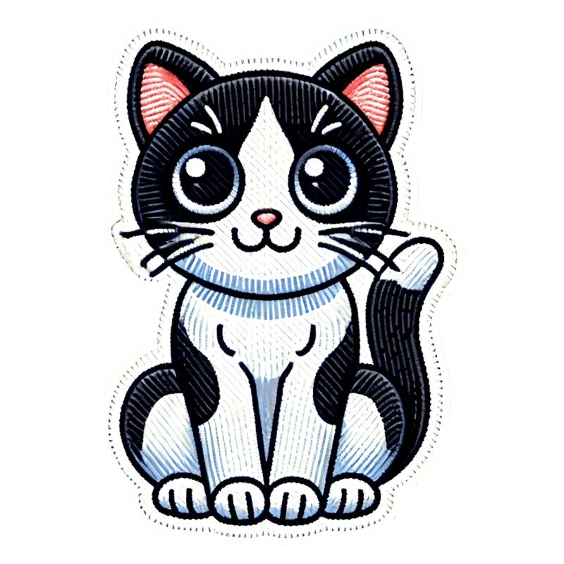 Cute Black & White Cat is sitting nicely / Patch