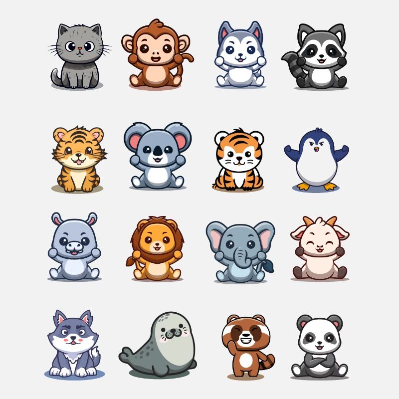 Animaux mignons Chibi.Chaton et amis