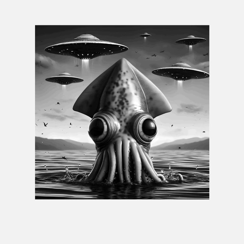 Squid Octopus Funny Graphic Selfie with UFOs Weird