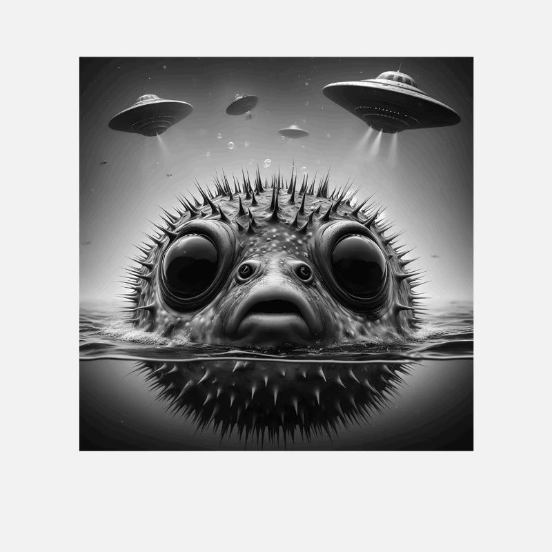 Puffer2 Fish Funny Graphic Selfie with UFOs Weird