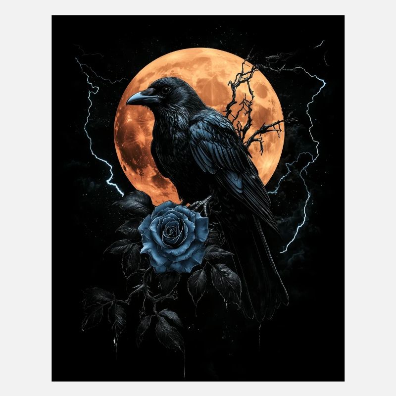 Raven Rose Moon Gloomy Gothic Black Crow