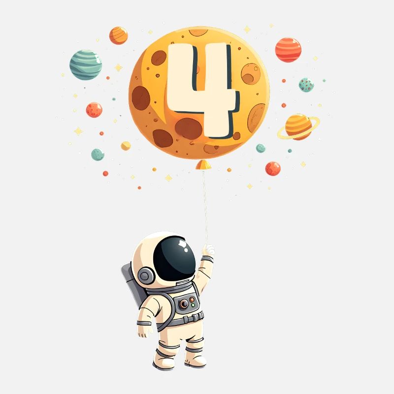 Cute Astronaut 4th Birthday Boy Outer Space