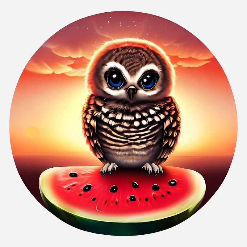 Owl on watermelon in sunset
