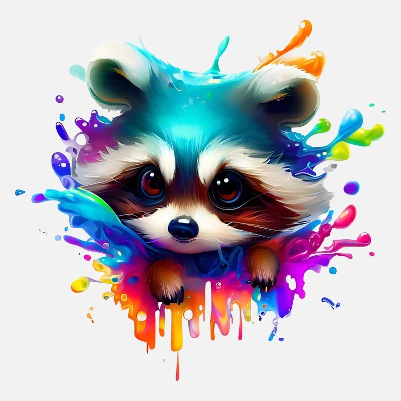Bunter Waschbär mit Farbklecksen