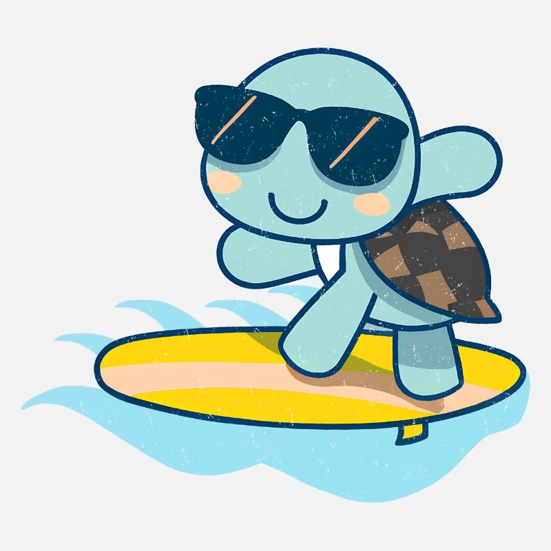 Cute turtle with sunglasses on surfboard