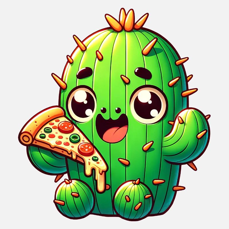 Cute Kawaii Cactus with Pizza