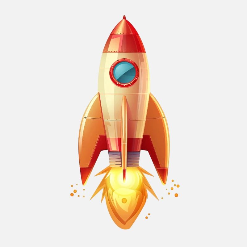 Retro rocket launches in two-dimensional illustration
