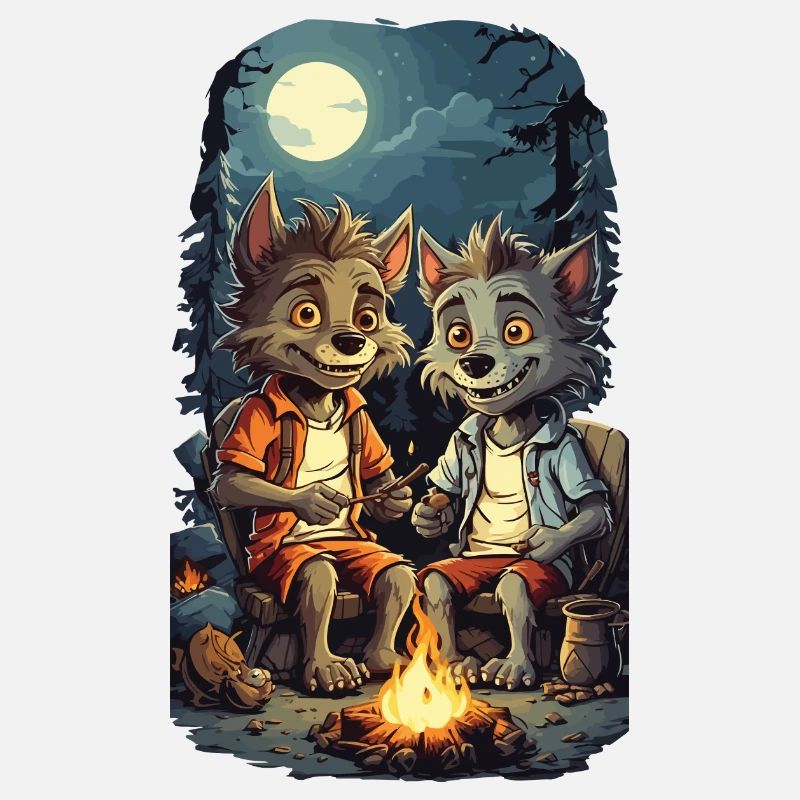 Werwolf Kinder Halloween Lagerfeuer Cartoon