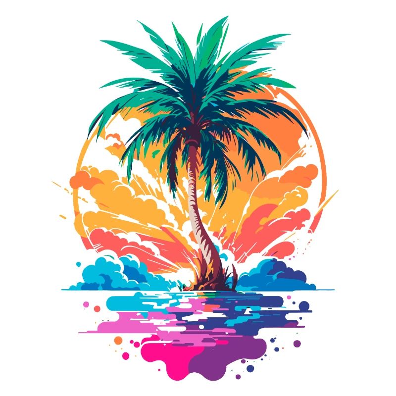 Palmier devant le coucher du soleil | Paradis tropical