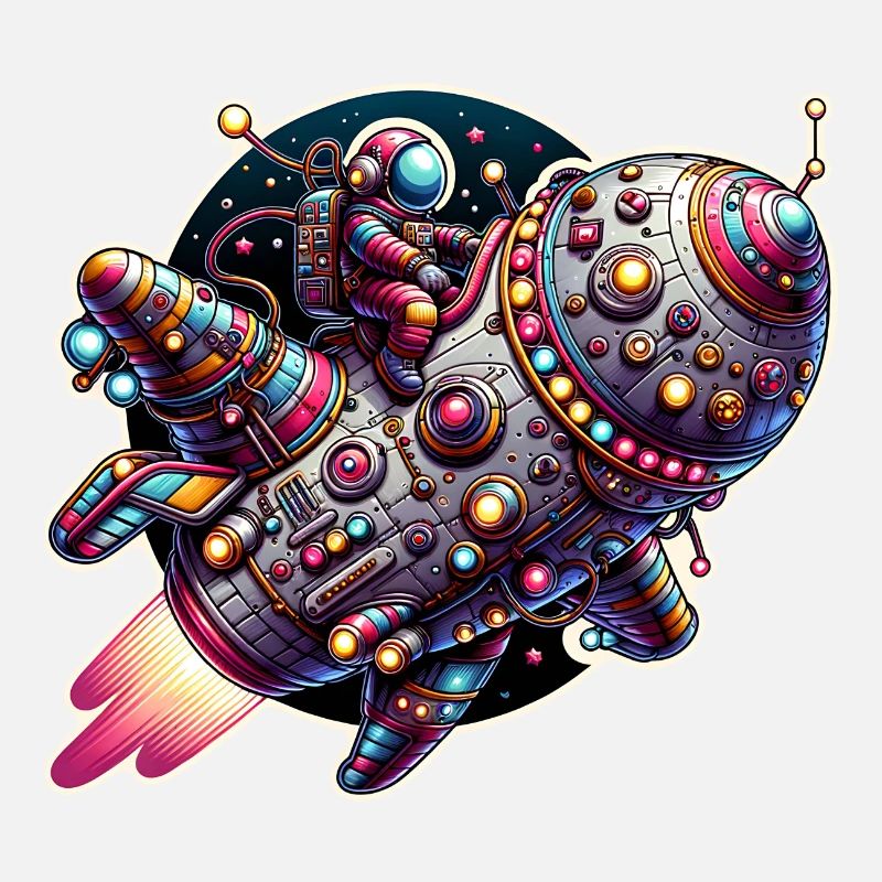 Imaginative whimsical spaceship with astronaut