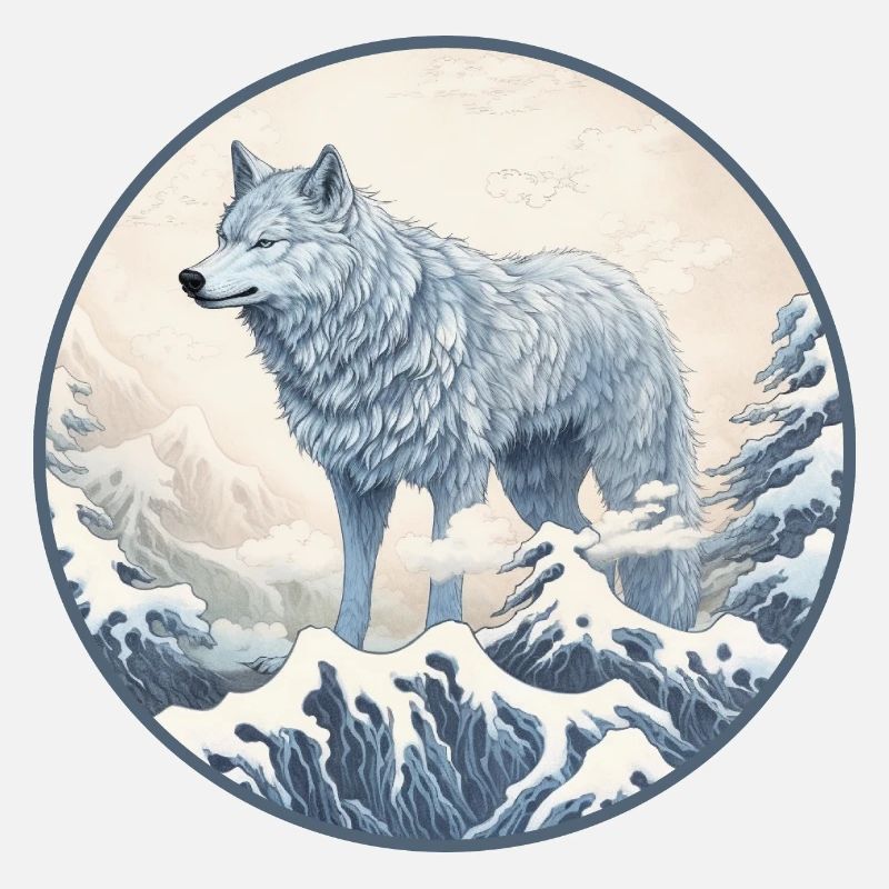 Blauer japanischer Wolf und Schnee