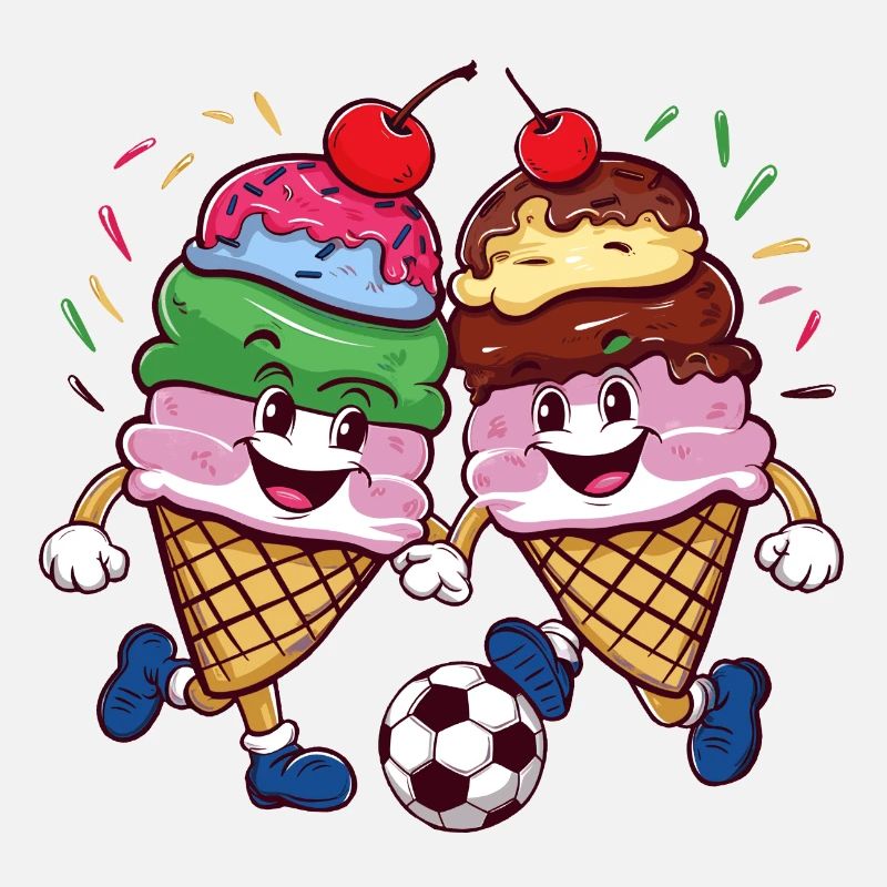 Soleil d’été Soccer Rire Coups de pied Cornets de crème glacée