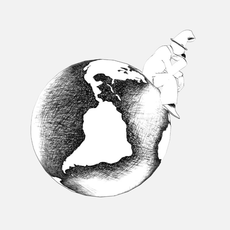 Contemplative silhouette on graphic globe