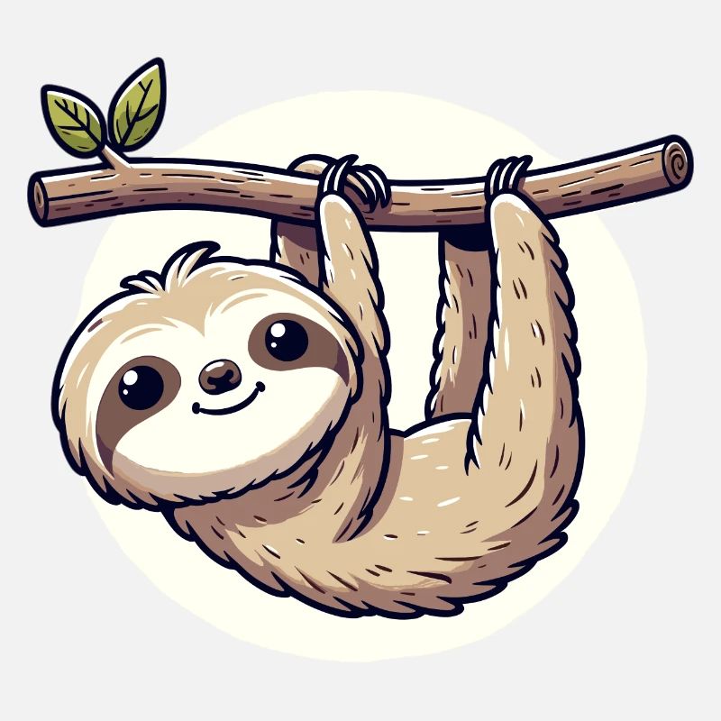 Childish designed sloth hanging on a branch