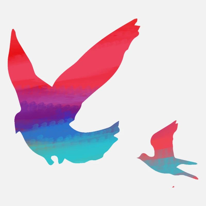 oiseaux, coloré, aquarelle, pigeons, mouches
