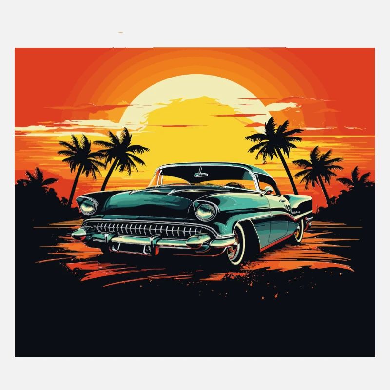 Oldtimer mit Sonnenuntergang
