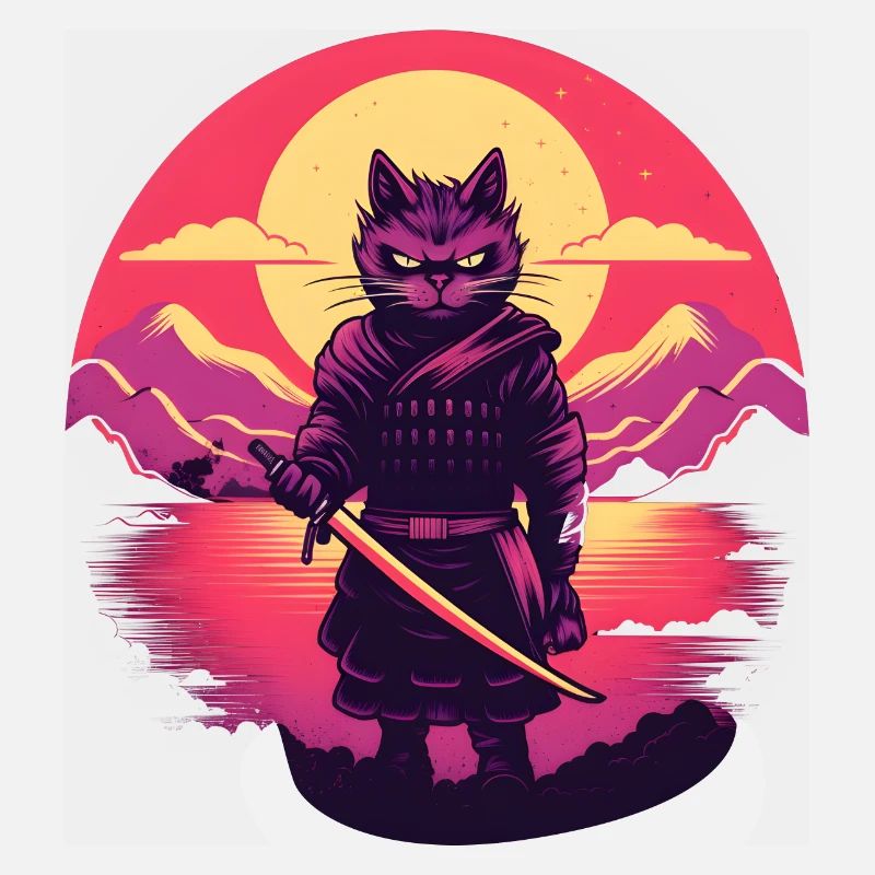 Synthwave samurai Cat