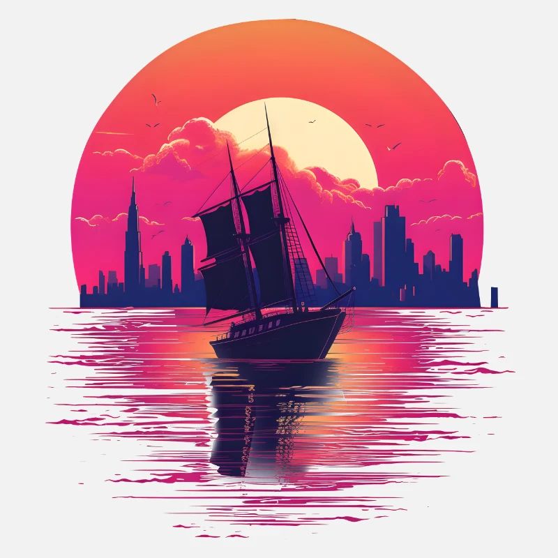 Synthwave sailing ship