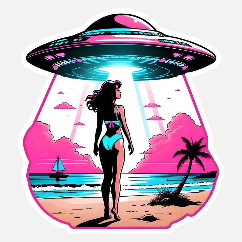 Frau wird in UFO gebracht. Strandszene.