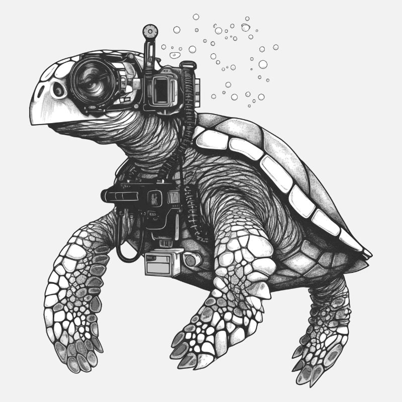 A beautiful sea turtle as a diver