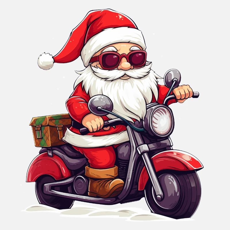 Lustiger Weihnachtsmann Gnome auf einem Motorrad