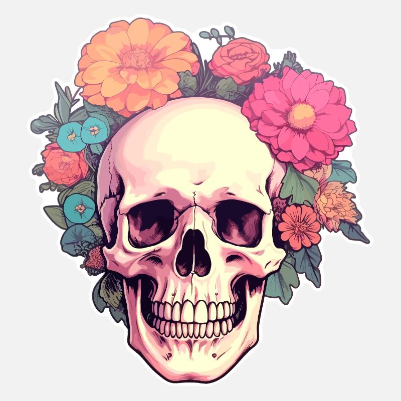Menschlicher Schädel & Blumen 2