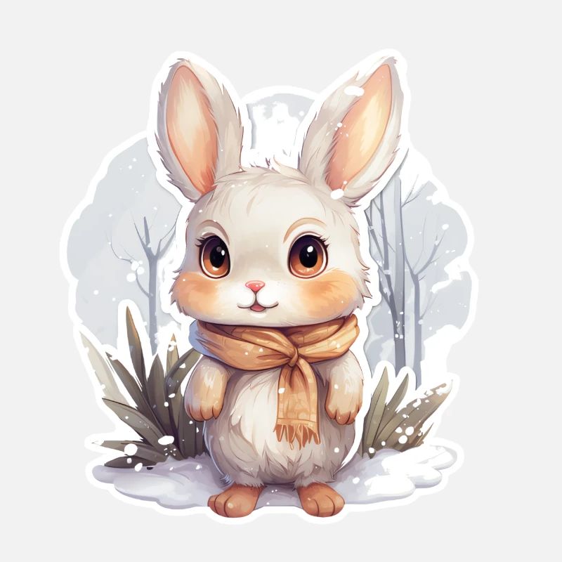 Lapin dans la neige avec écharpe