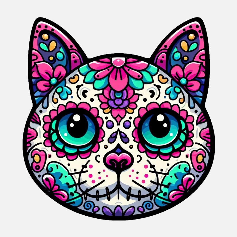 Crâne en sucre de chat coloré