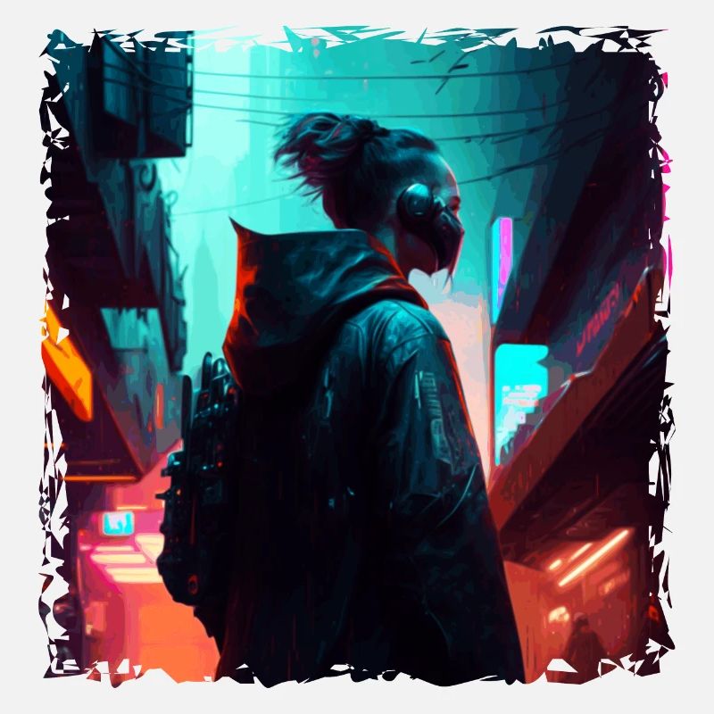 Cyberspace warrior in the future with neon light