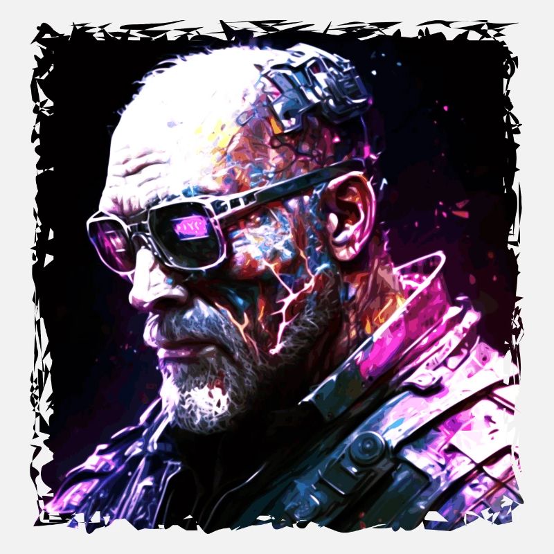 Cyborg, android and mercenaries of the future in neon