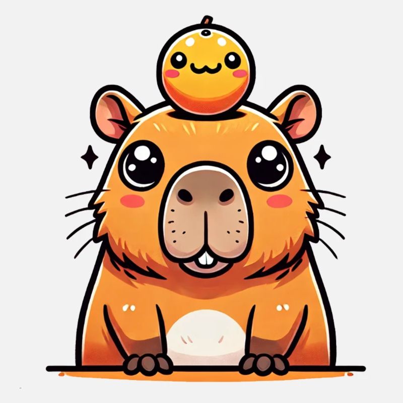 Cute Capybara with Orange - Wasserschwein
