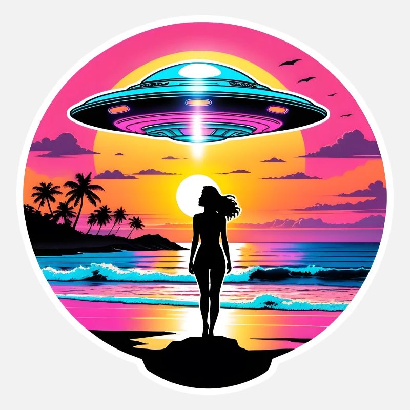 Beach UFO encounter during sunset.