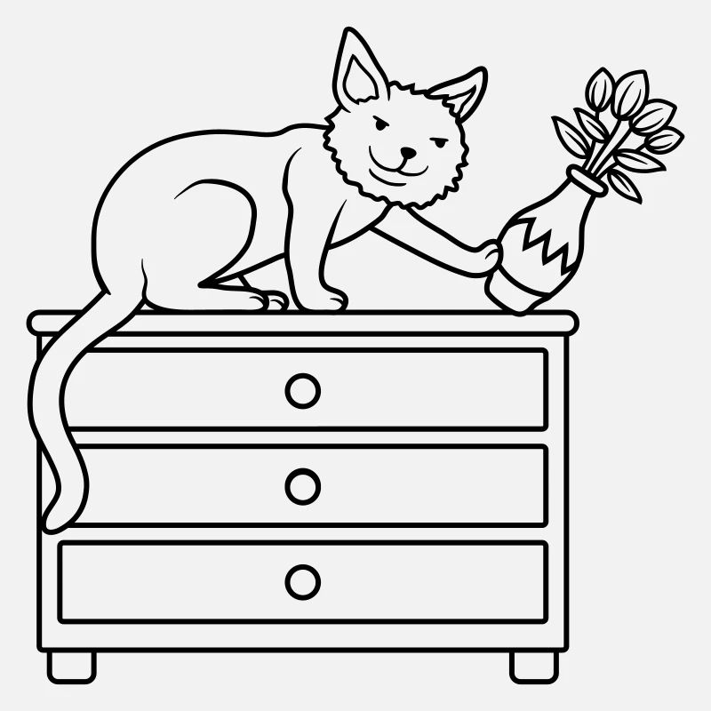 Vase à fleurs renversé sur un chat maléfique