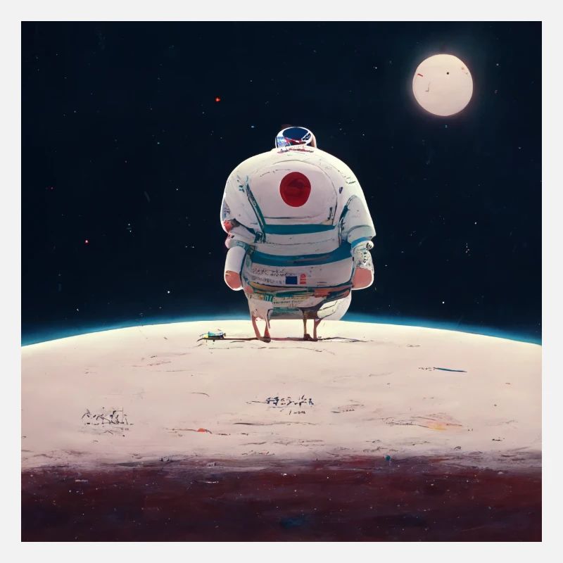 lonely astronaut in space looking at planet home