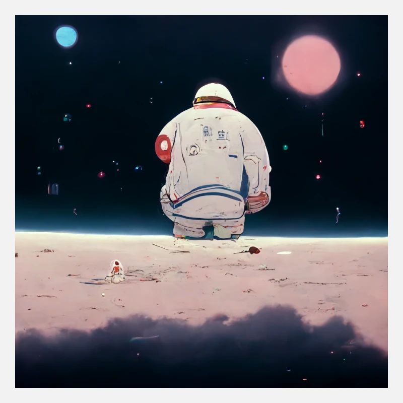 lonely astronaut in space looking at planet home
