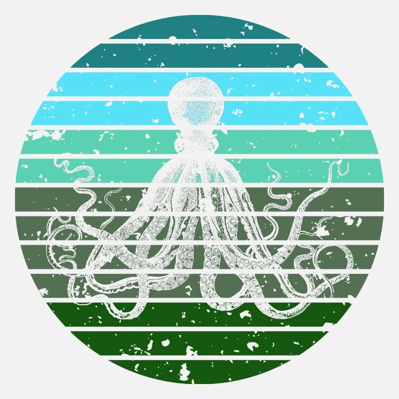 Vert Bleu Octopus Retro Artwork Sunrise