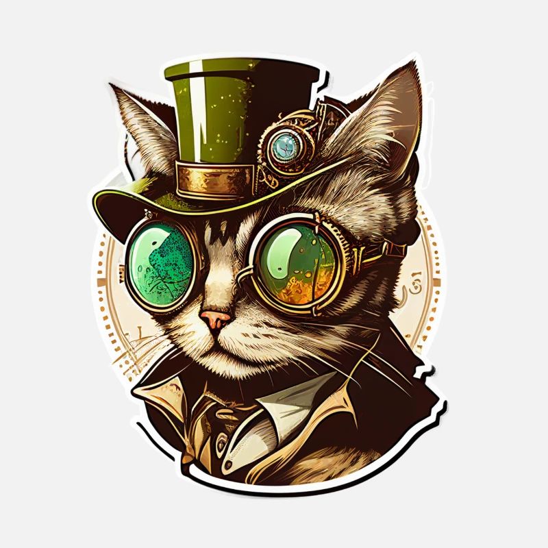 Steampunk Katze mit Hut und Brille
