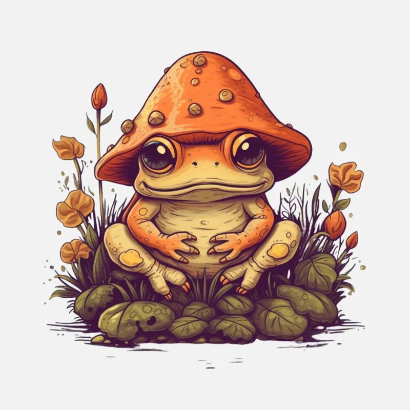 Crapaud mignon avec chapeau champignon drôle de grenouille nature