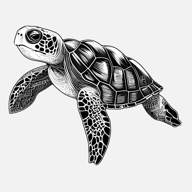 Cosmic turtle without frame in black and white