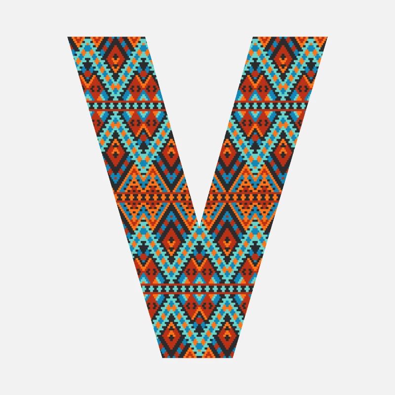 Lettre V- design boho, monogramme coloré