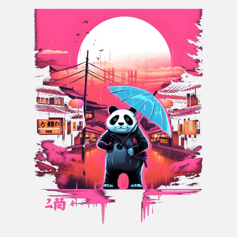 Synthwave Panda with umbrella