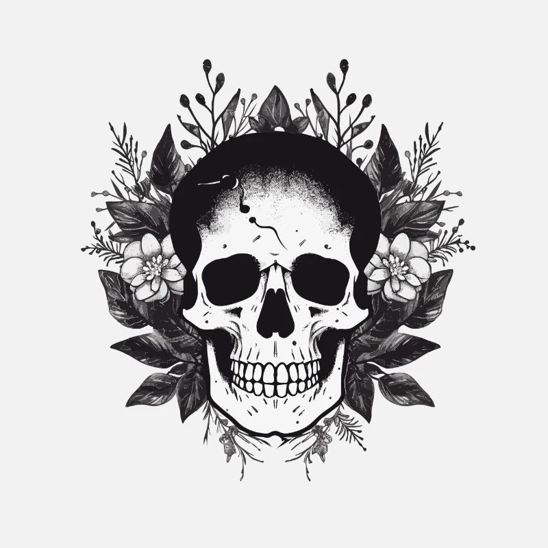 white skull with flower border