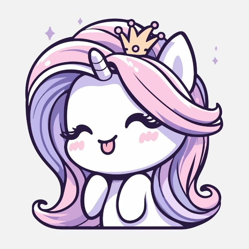 Freche Einhorn Prinzessin mit Krone in rosa Haar