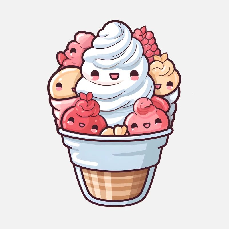 Mignon sundae à la crème glacée dans le style de dessin animé