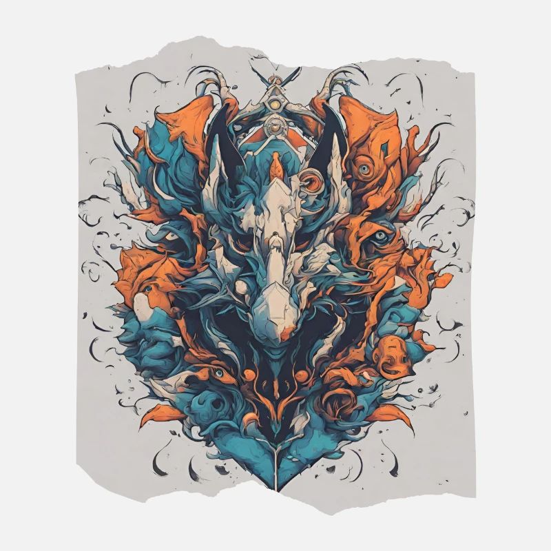 Blaze Fusion Drache Wolf Kopf Bunte digitale Kunst
