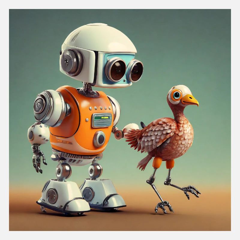 cute little orange robot is walking with its alien