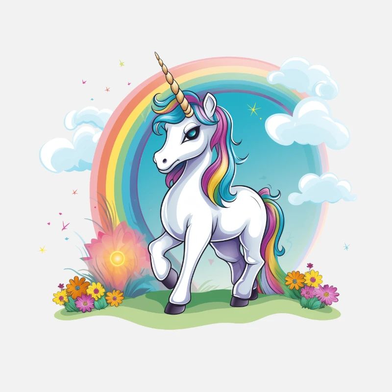 Fröhliches Kinder Einhorn Regenbogen Logo