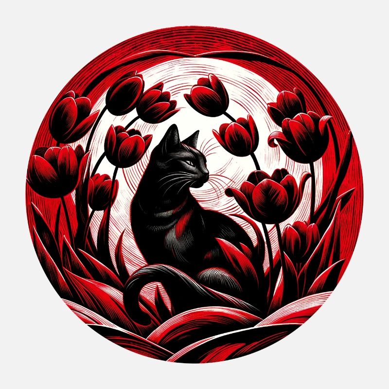 Black Cat Red Tulips